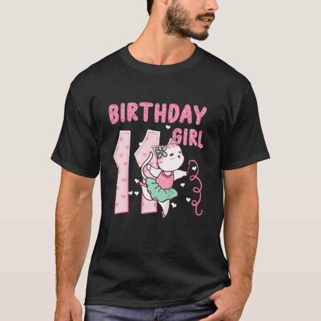 Kids 11 Birthday Ballet Girl Cute Cat Kitty 11th Y T-Shirt (Front)