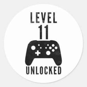 Kids 11 Year Old Birthday Gamer Level 11 Unlocked Classic Round Sticker