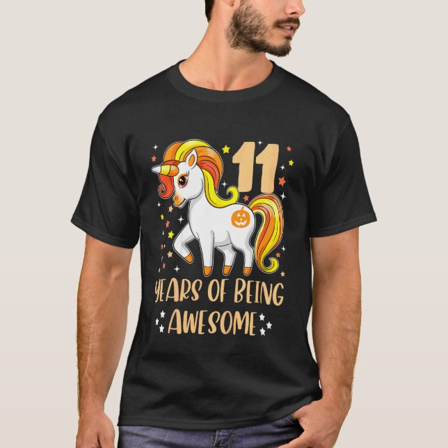 Kids 11 Years Of Being Awesome Girls Halloween Bir T-Shirt (Front)