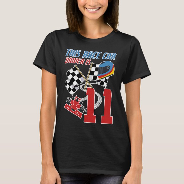 Kids 11 Years Old Race Car Birthday  11th Racing P T-Shirt (Front)