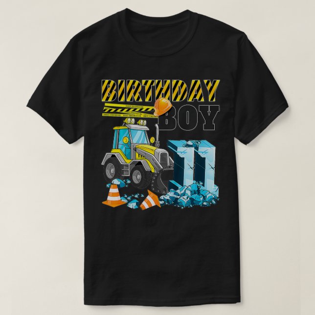 Kids 11th Bday 11 Year Old Birthday Boy Ecavators  T-Shirt (Design Front)