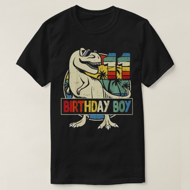 Kids 11th Birthday Boy Dino  Rex Dinosaur Boys Mat T-Shirt (Design Front)