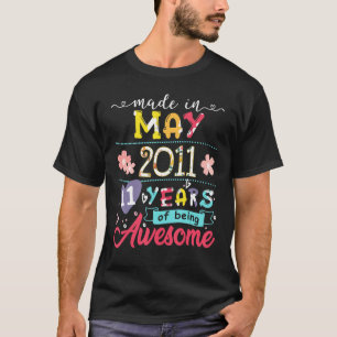 Kids 11th Birthday Floral For Girls Born In May 2 T-Shirt