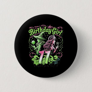 Kids 11th Birthday Witch Pink And Green 11 Year Ol 6 Cm Round Badge