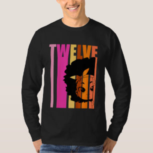 Kids 12 Today Black Girl Queen Retro 12th Afro Hai T-Shirt