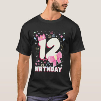 Kids 12 Twelfth 12th Birthday Girls Bday Princess  T-Shirt