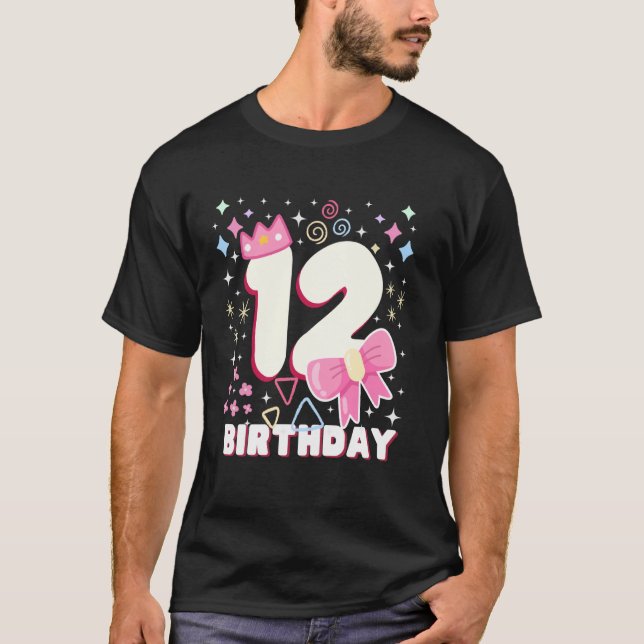 Kids 12 Twelfth 12th Birthday Girls Bday Princess  T-Shirt (Front)