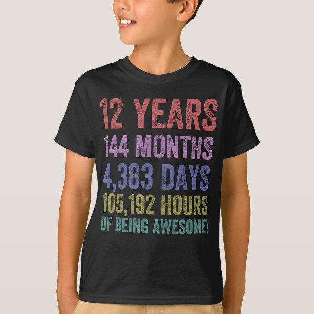 Kids 12th Birthday 12 Years of Being Awesome Gift  T-Shirt (Front)