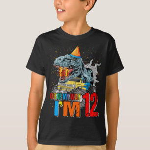 Kids 12th Birthday Boy Monster Truck Dinosaur Out  T-Shirt