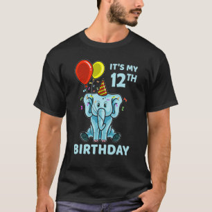 Kids 12th Birthday Elephant It's My 12th Bday Part T-Shirt