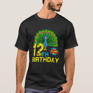 Kids 12th Birthday Peacock 12 Year Old Bird Lovers T-Shirt
