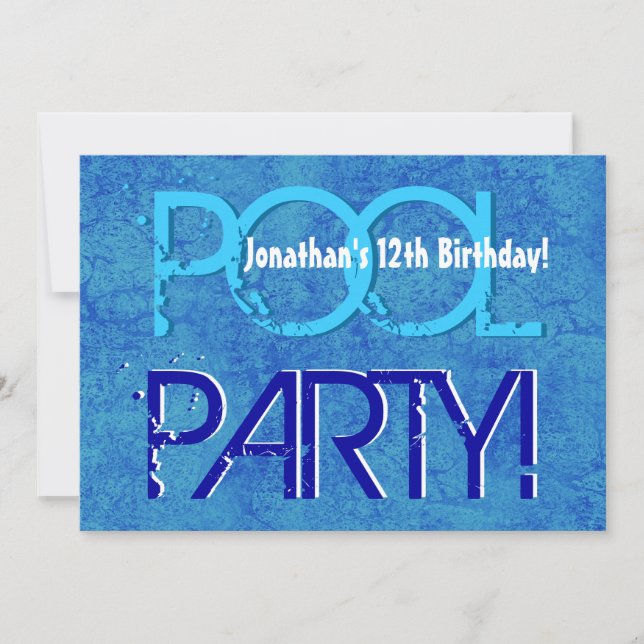 Kid's 12th Birthday Pool Party Blue White V01 Invitation (Front)