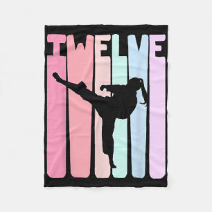 Kids 12th Birthday Retro Taekwondo Karate Girls 12 Fleece Blanket