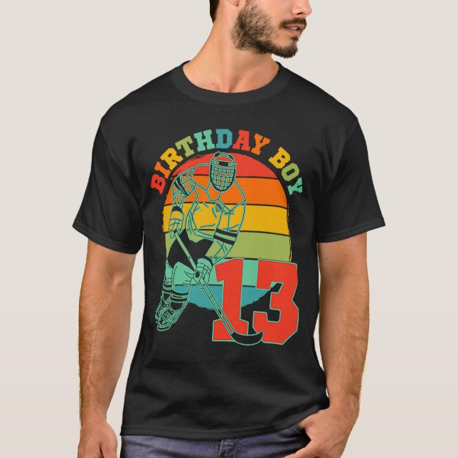 Kids 13 Year Old Ice Hockey Retro Birthday Party 1 T-Shirt (Front)