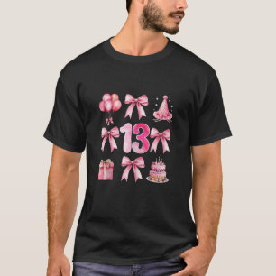 Kids 13th Birthday Girl Pink Coquette Bow Thirteen T-Shirt