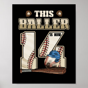 Kids 14th Birthday Baseball Boy Fourteen Year Old Poster