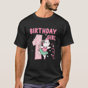 Kids 1 Birthday Ballet Girl Cute Cat Kitty 1st Yea T-Shirt