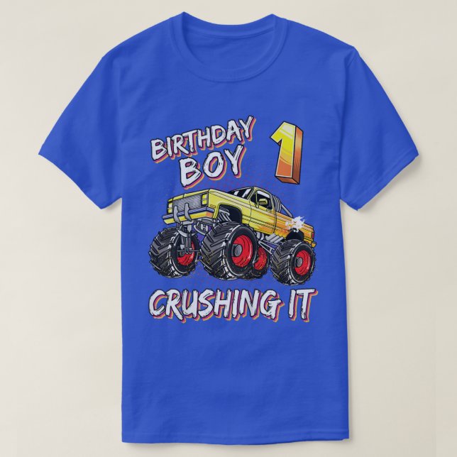 Kids 1 Year Old Birthday Boy Monster Truck 1st Bir T-Shirt (Design Front)
