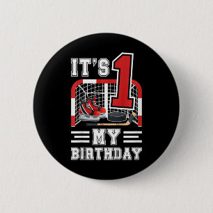 Kids 1st Birthday Ice Hockey Boy 1 Year Old Ice Ho 6 Cm Round Badge