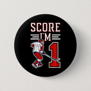 Kids 1st Birthday Ice Hockey Boy One Year Old Ice  6 Cm Round Badge