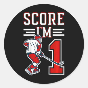 Kids 1st Birthday Ice Hockey Boy One Year Old Ice Classic Round Sticker