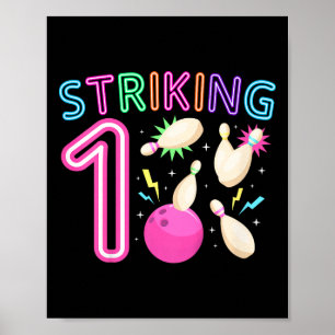 Kids 1st Birthday Party Bowling Girl 1 Year Old Bo Poster