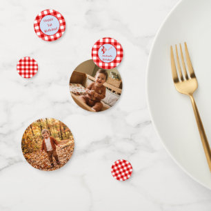 Kids 1st Birthday Photo Red Gingham Fish Confetti
