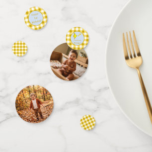 Kids 1st Birthday Photo Yellow Gingham Fish Confetti