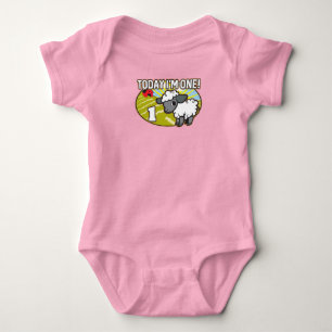 Kid's 1st Birthday Today I'm One! Cute Lamb Baby Bodysuit