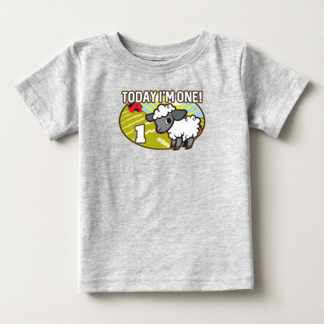 Kid's 1st Birthday Today I'm One! Cute Lamb Baby T-Shirt (Front)