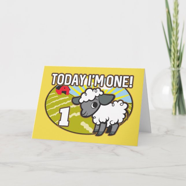 Kid's 1st Birthday Today I'm One! Cute Lamb Card (Front)