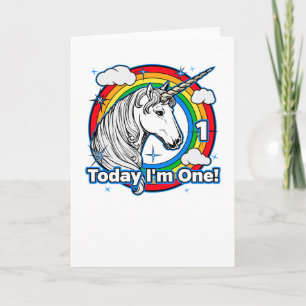 Kid's 1st Birthday Unicorn Rainbow Today I'm One Card