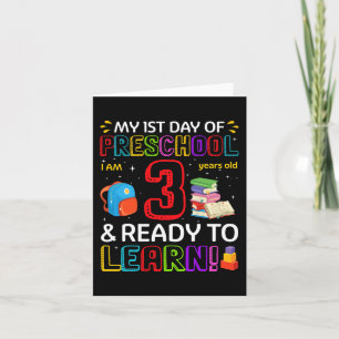 Kids 1st Day Of Preschool I'm 3 Years Old and Read Card