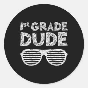 Kids 1st Grade Dude First Grade Back To School Classic Round Sticker