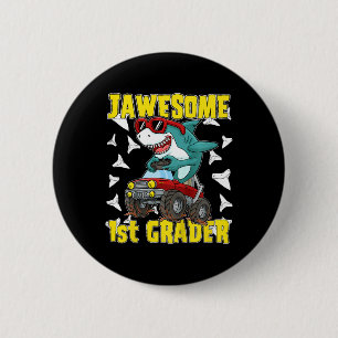 Kids 1st Grade Monster Truck Dinosaur Megalodon Sh 6 Cm Round Badge