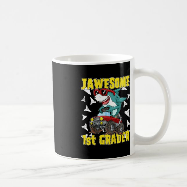 Kids 1st Grade Monster Truck Dinosaur Megalodon Sh Coffee Mug (Right)