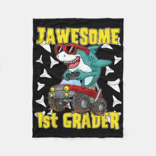 Kids 1st Grade Monster Truck Dinosaur Megalodon Sh Fleece Blanket