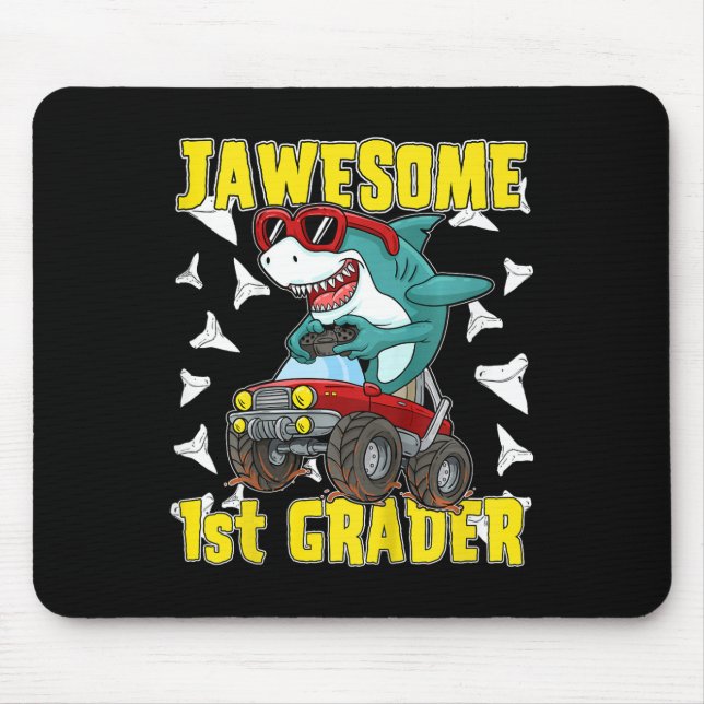 Kids 1st Grade Monster Truck Dinosaur Megalodon Sh Mouse Pad (Front)