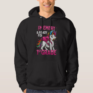 Kids 1st Grader Unicorn I'm Emery And Ready For Fi Hoodie