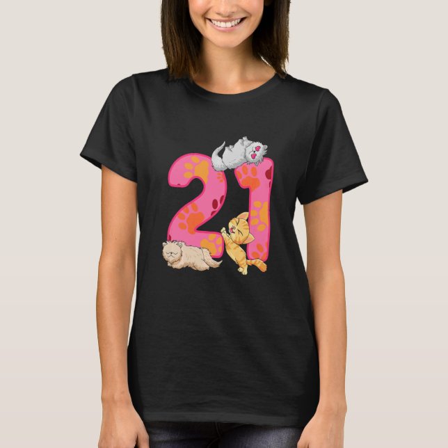 Kids 21st Birthday Kittens Balloon Cat Paw Themed  T-Shirt (Front)