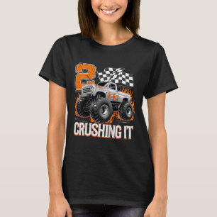 Kids 2 Crushing It Monster Truck Cool 2nd Birthday T-Shirt