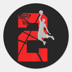 Kids 2 Year Old 2nd Basketball Birthday PartyTheme Classic Round Sticker