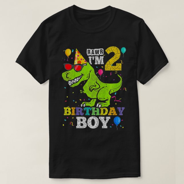 Kids 2 Year Old  2nd Birthday Boy T Rex Dinosaur ( T-Shirt (Design Front)