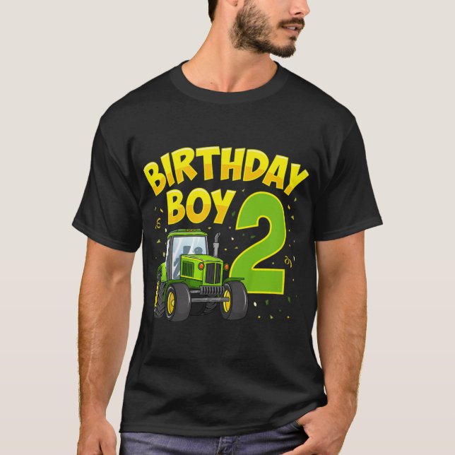 Kids 2nd Birthday Boy 2 Year Old Farm Truck Tracto T-Shirt (Front)