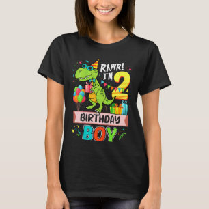 Kids 2nd Birthday Boy Rex Dinosaur Rawr I'm 2 Year T-Shirt