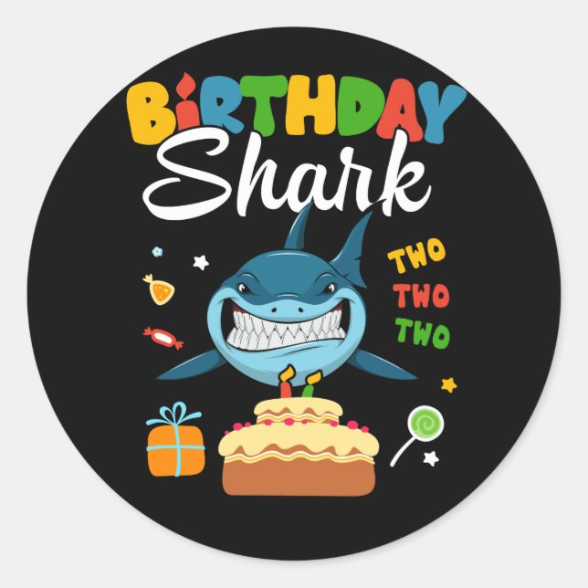 Kids 2nd Birthday Boy Shark Two Matching Party Gif Classic Round Sticker (Front)