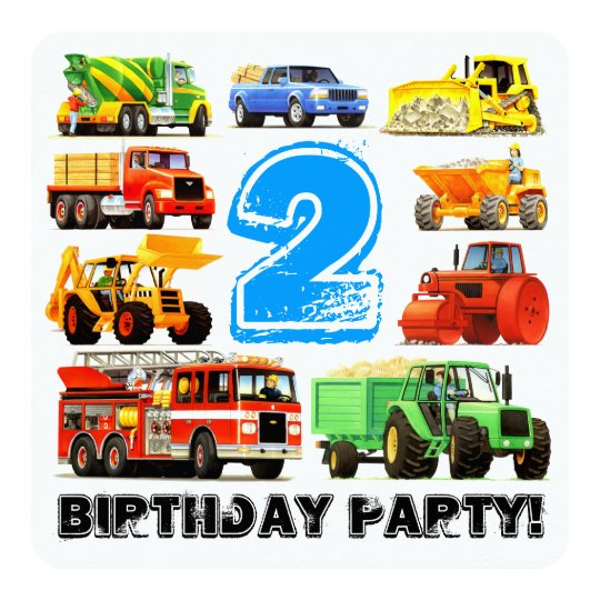 Kid's 2nd Birthday Construction Truck Party Card