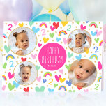 Kids 2nd Birthday Cute Rainbow Photo Hearts Pink Card<br><div class="desc">Celebrate the magic of turning two with this cute personalised greetings card! A fun and colourful design featuring four of your favourite photos and lots of rainbows, hearts and stars. White type with the words "Happy Birthday" and the recipient's name are in the middle, and the all-important birthday age is...</div>