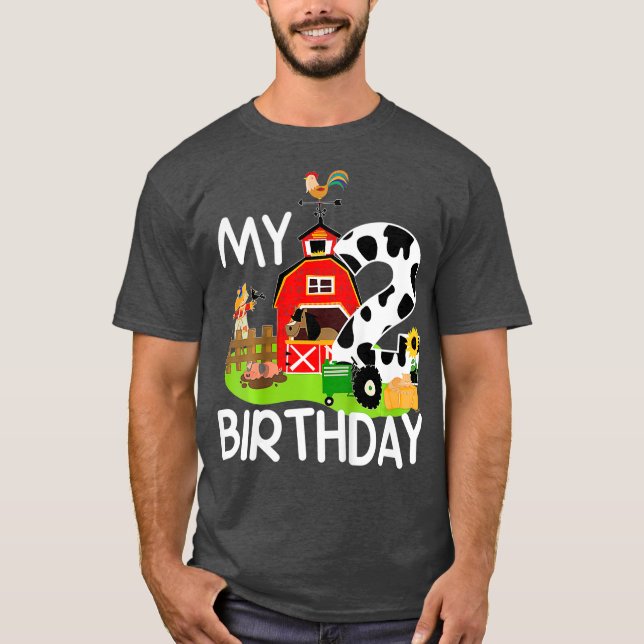 Kids 2nd Birthday  Farm Tractor Pig Horse Cow T-Shirt (Front)