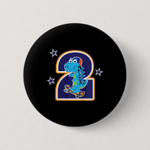 Kids 2nd Birthday Funny Dinosaur Skateboarding 2 Y 6 Cm Round Badge